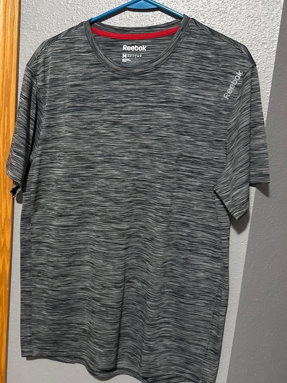 Reebok Men's Heathered Gray Performance Tee with Red Neck Trim